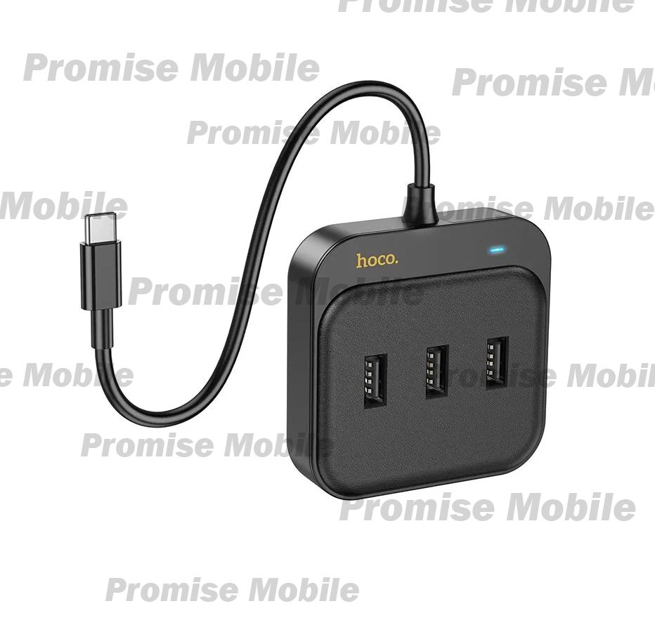 Адаптер Type-C Hoco HB35 Gigabit Ethernet (3 порта USB 3.0/RJ45/0,2 м) <черный>  ― Розничный PromiseMobile