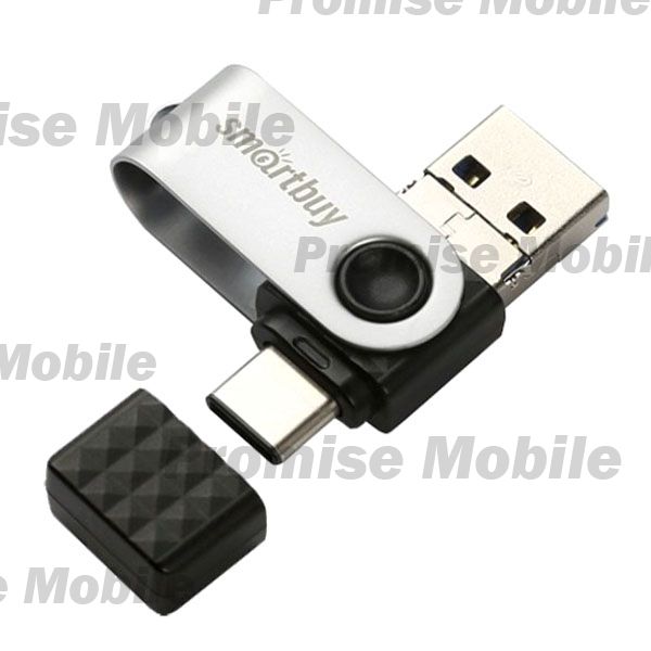 Карта памяти USB 3.0 128 Gb Smart Buy Trio (USB/MicroUSB/Type-C) <черно-серебристый> ― Розничный PromiseMobile