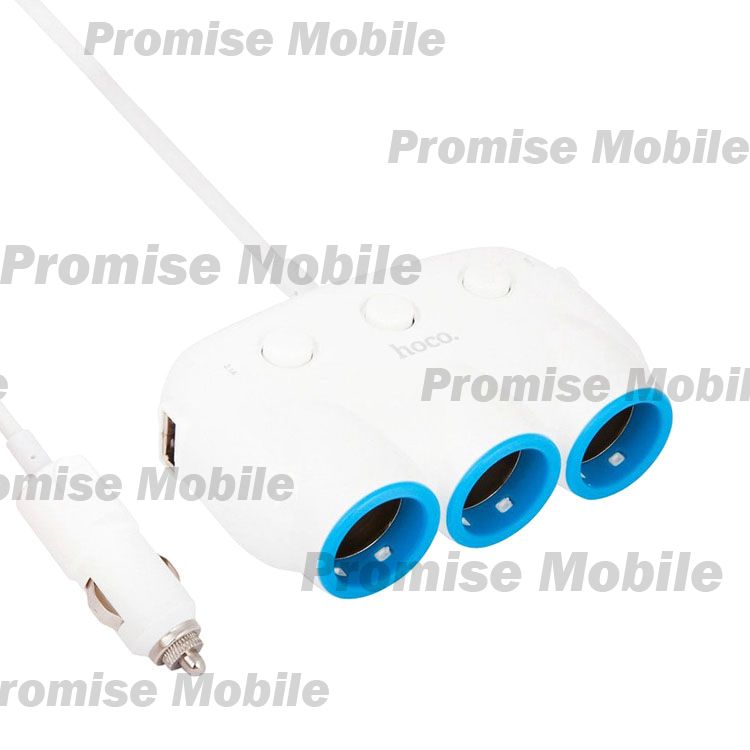 Разветвитель гнезда прикуривателя Hoco C1 (3 гнезда) <белый> ― Розничный PromiseMobile