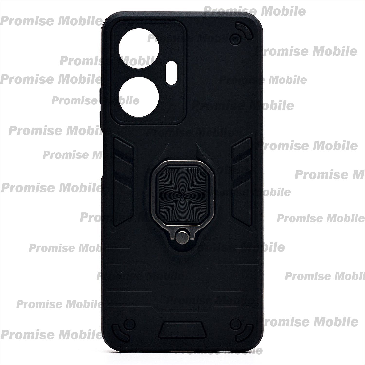 Чехол для Realme C55 силиконовый противоударный с кольцом <черный> ― Розничный PromiseMobile