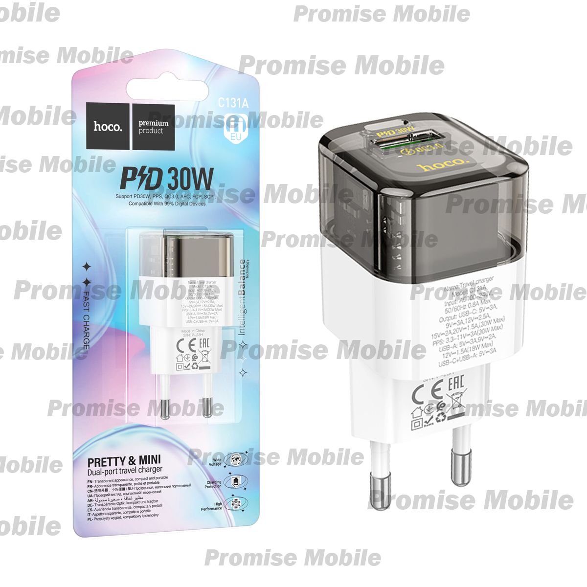 Сетевое зарядное устройство USB Hoco C131A (30W/QC 3.0/порт USB-C PD) <черный> ― Розничный PromiseMobile