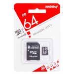 Карта памяти MicroSDXC 64 Gb CL10 UHS-I Smart Buy с адаптером