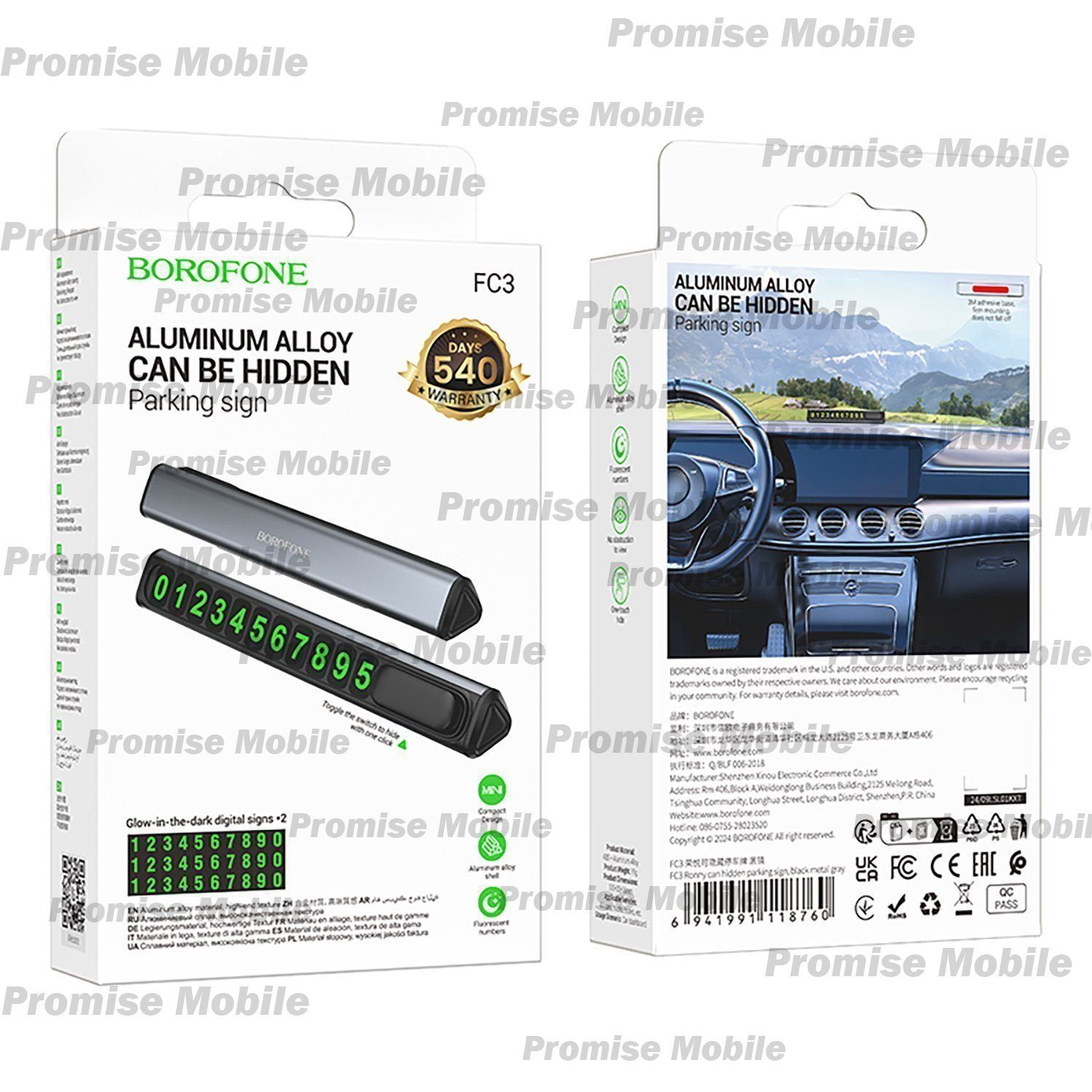 Авто табло для номера телефона Borofone FC3 Ronny <серый> ― Розничный PromiseMobile