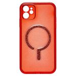 Чехол для Apple iPhone 11 силиконовый с блестками MagSafe <прозрачно-красный>
